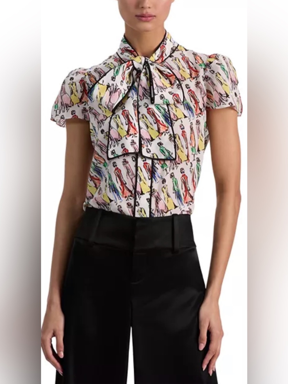 Alice + Olivia Jeannie Staceface Bow-Tie Blouse